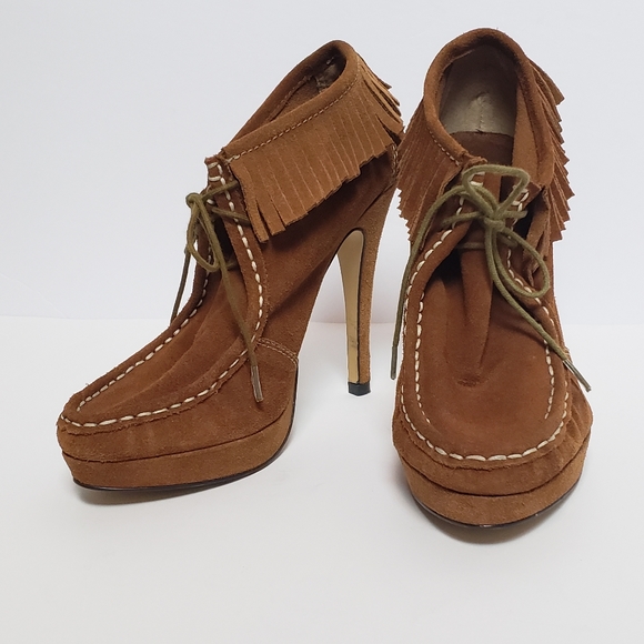 Charles David Suede Fringe Stiletto Heel Booties - Picture 4 of 8
